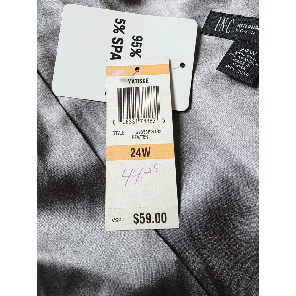INC International Concepts 24W Pewter Silk Blend Surplice V-Neck Tank Top 3X NWT - Picture 9 of 12